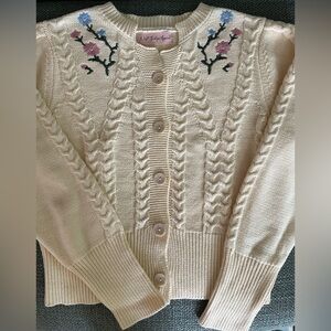 Cream Cable Knit Cardigan with Floral Embroidery